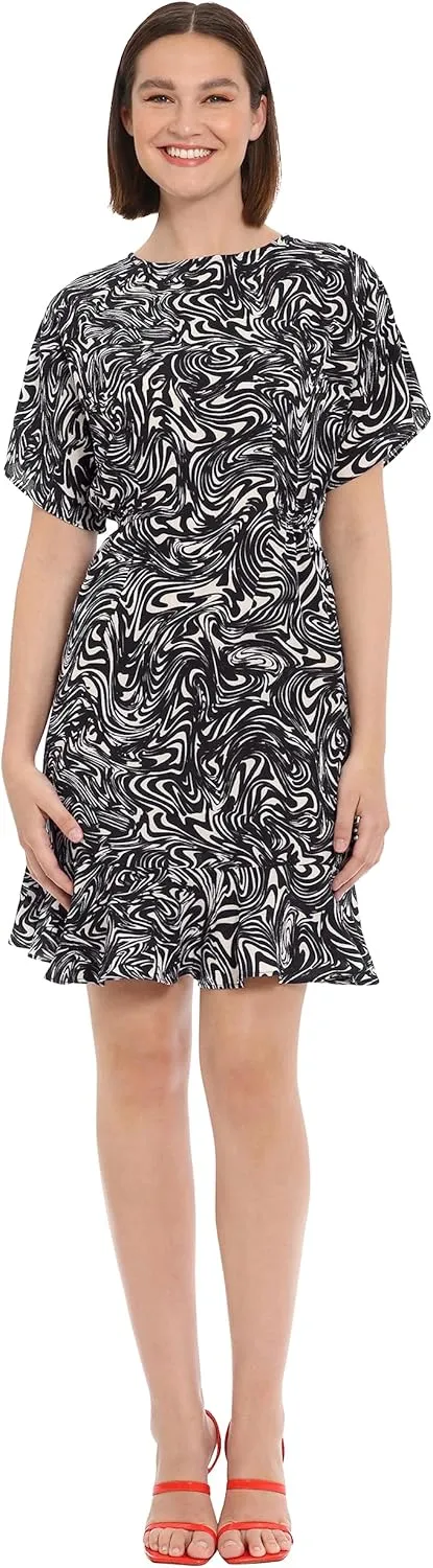 Donna Morgan Women's Boat Neck Kimono Sleeve Ruffle Hem Dress