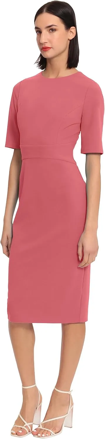Donna Morgan Women's Curved Waist Seam Crepe Workwear Dress Career Office Desk to Dinner Event Occasion Guest of