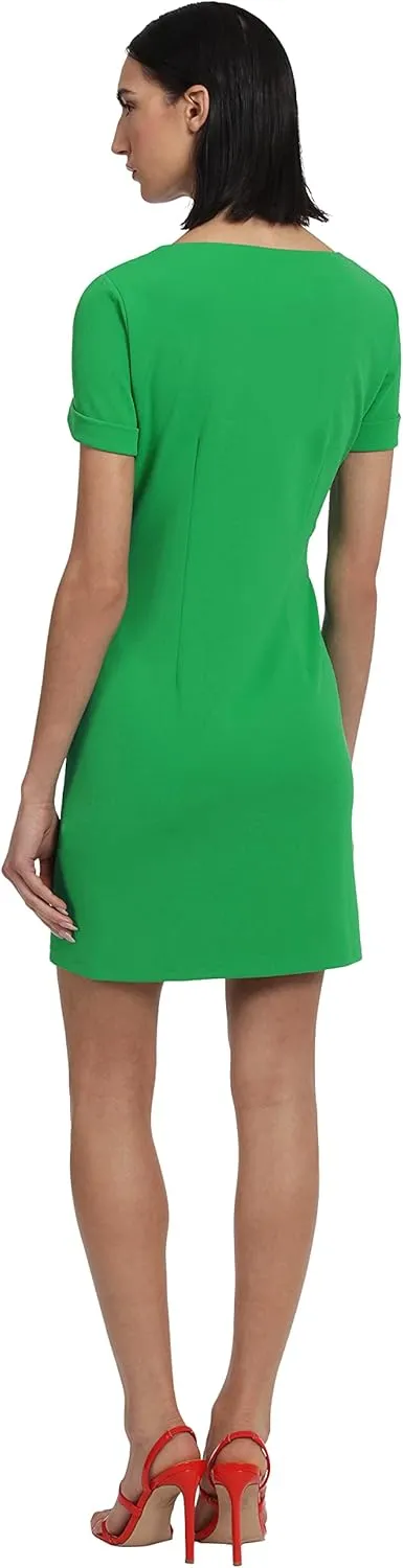 Donna Morgan Women's Short Sleeve Scuba Crepe Dress with Zipper Detail