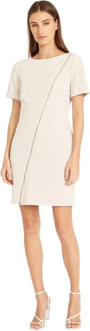 Donna Morgan Women's Short Sleeve Scuba Crepe Dress with Zipper Detail