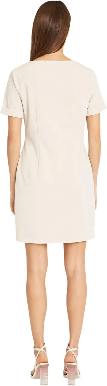 Donna Morgan Women's Short Sleeve Scuba Crepe Dress with Zipper Detail