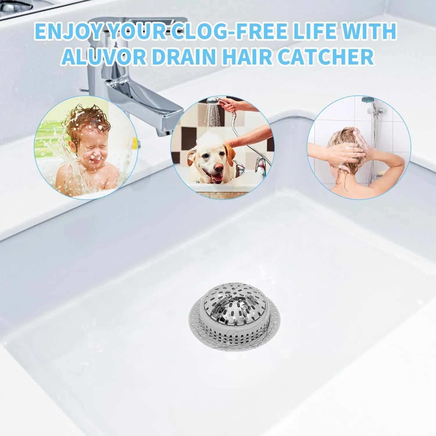 Drain Hair Catcher, Upgraded Drain Catcher with Silicone Designed for Regular Drains, Catch Hair Easily Without Slowing Drainage, Prevent Clogging Plug Hole Hair Catcher (Large)