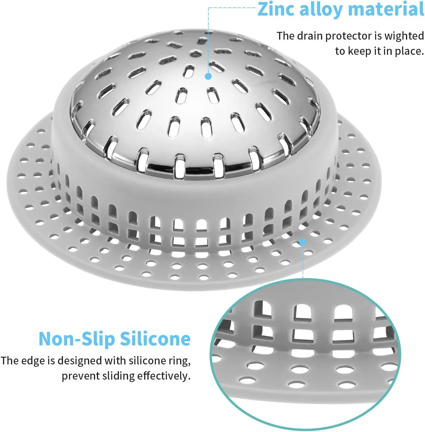 Drain Hair Catcher, Upgraded Drain Catcher with Silicone Designed for Regular Drains, Catch Hair Easily Without Slowing Drainage, Prevent Clogging Plug Hole Hair Catcher (Large)