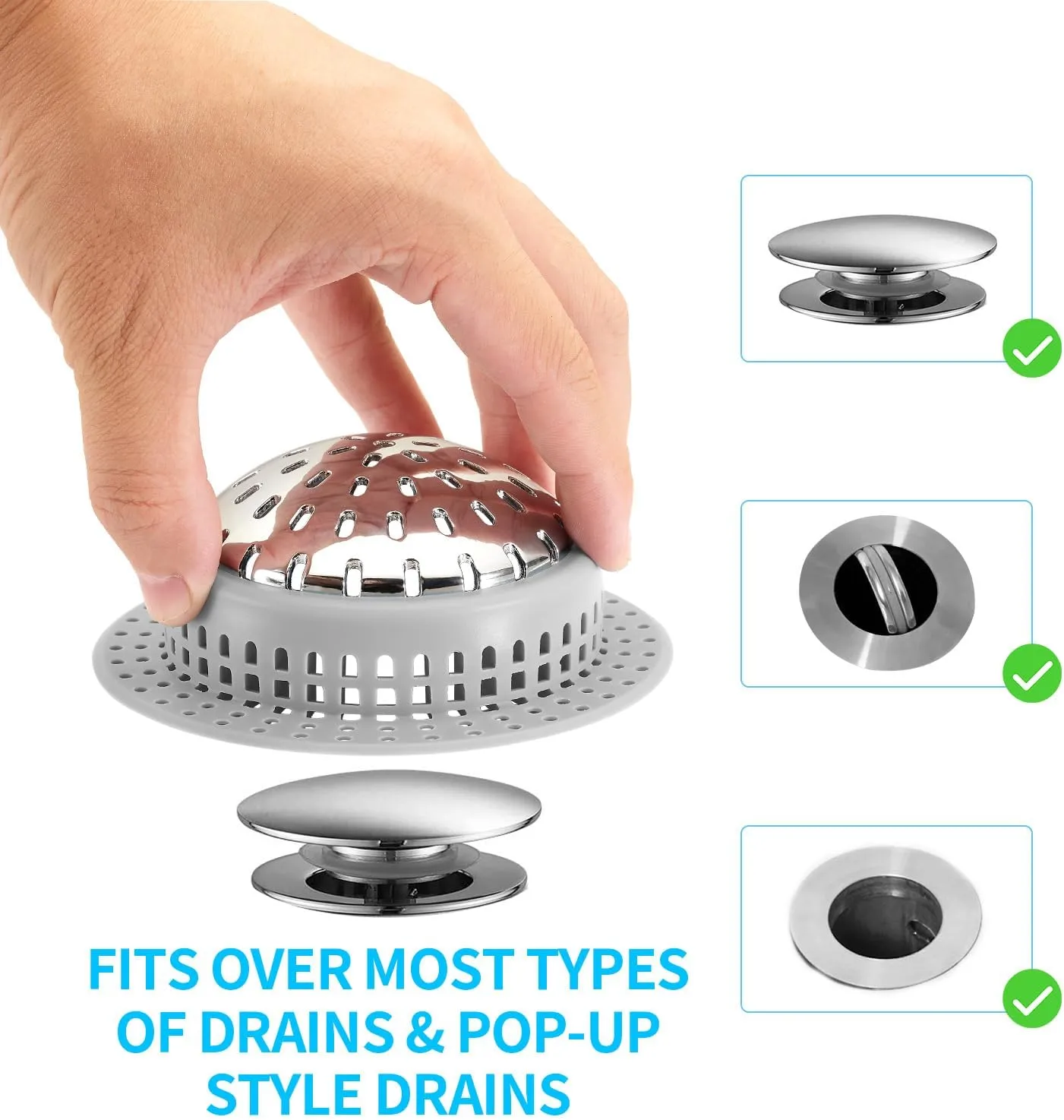 Drain Hair Catcher, Upgraded Drain Catcher with Silicone Designed for Regular Drains, Catch Hair Easily Without Slowing Drainage, Prevent Clogging Plug Hole Hair Catcher (Large)
