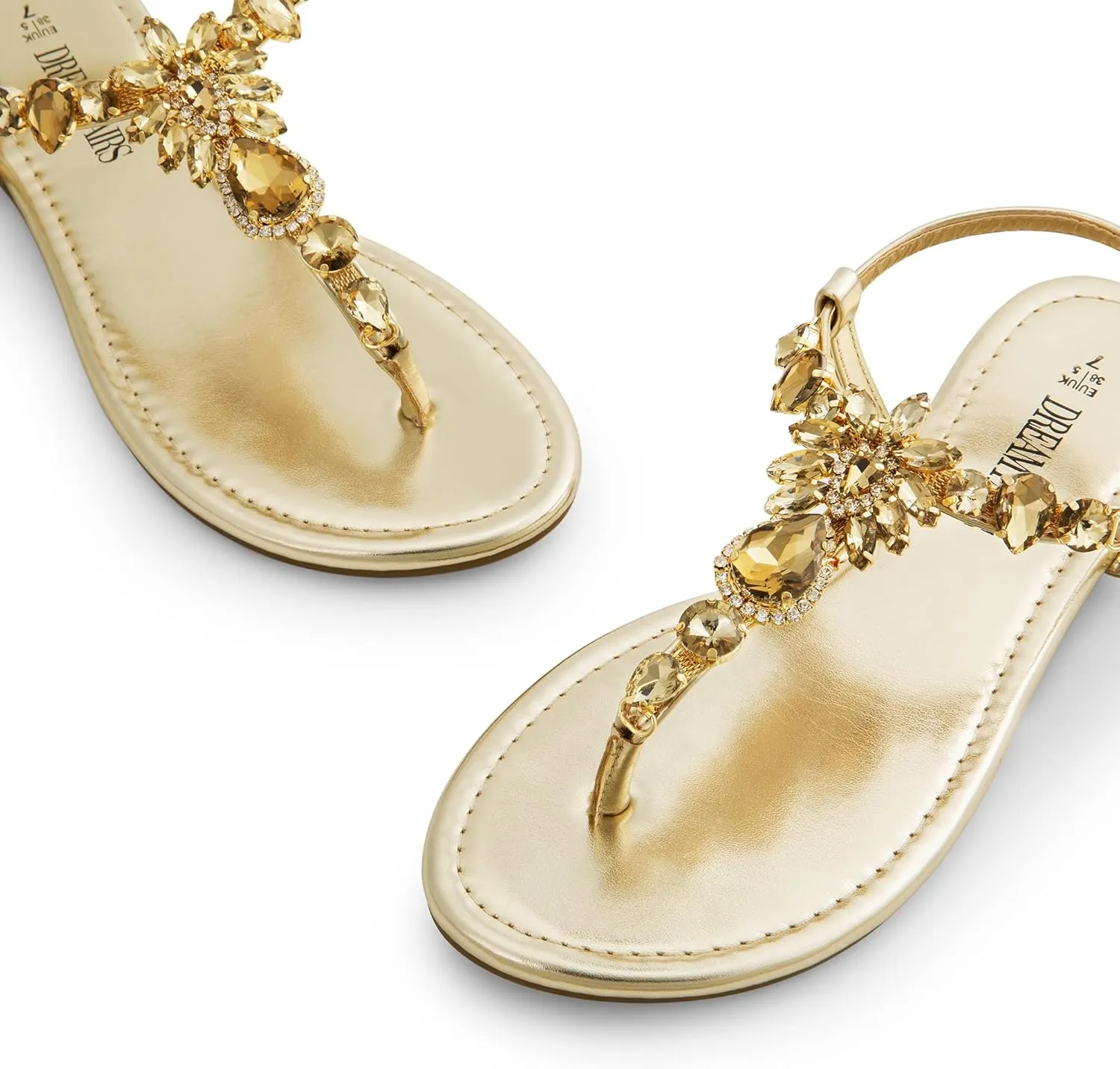 DREAM PAIRS Flat Sandals for Women Dressy Rhinestone T-Strap Thong Flat Sandals for Summers Dress Beach