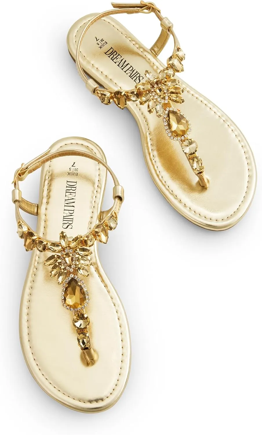 DREAM PAIRS Flat Sandals for Women Dressy Rhinestone T-Strap Thong Flat Sandals for Summers Dress Beach