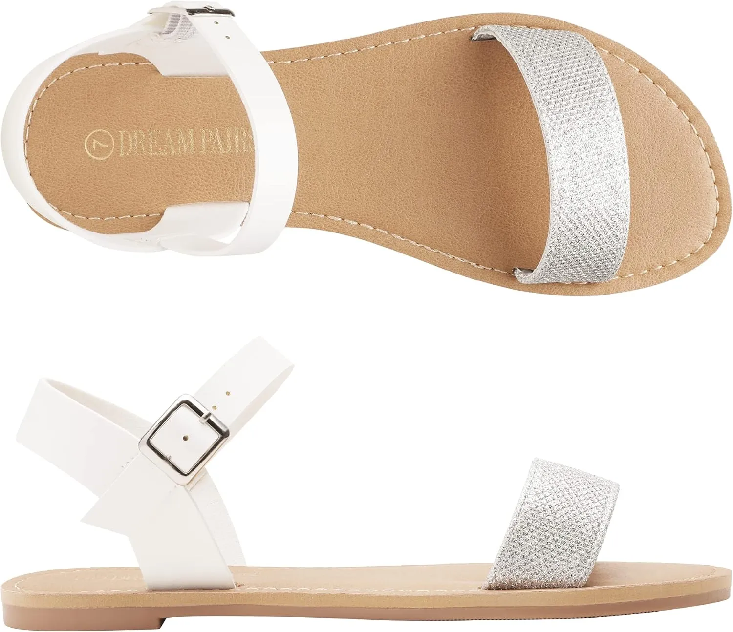 DREAM PAIRS Women's Ankle Strap Flat Sandals Open Toes One Band Buckle Summer Dressy Sandals