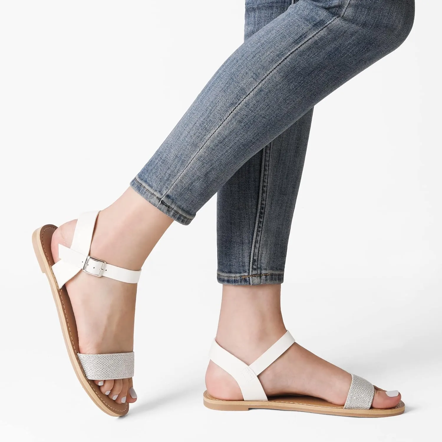 DREAM PAIRS Women's Ankle Strap Flat Sandals Open Toes One Band Buckle Summer Dressy Sandals