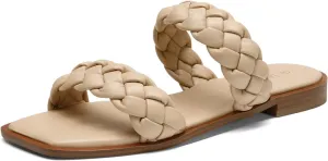 DREAM PAIRS Women's Braided Sandals Slip on Slides Two Straps Square Toe Dressy for Summer