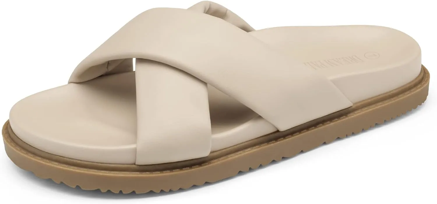 DREAM PAIRS Women's Crisscross Open Toe Slide Sandals Flat Comfort Slip on Sandals