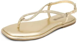 DREAM PAIRS Women's Flat Sandals Fashion Rhinestone Flat Sandals with Ankle Strap for Summers Dress Casual