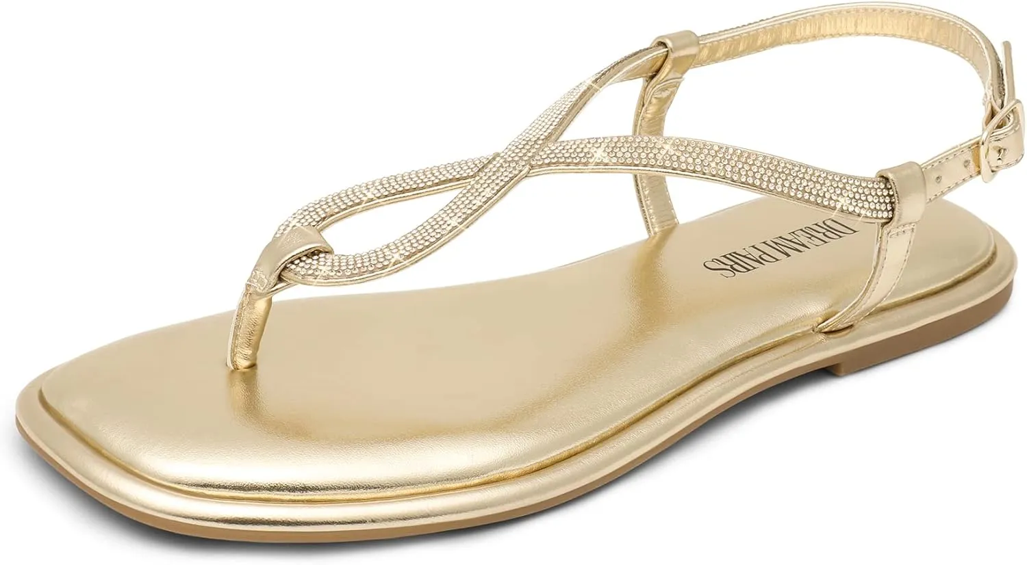 DREAM PAIRS Women's Flat Sandals Fashion Rhinestone Flat Sandals with Ankle Strap for Summers Dress Casual