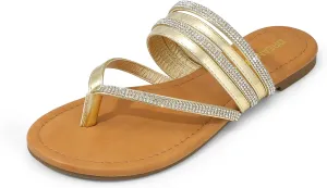 DREAM PAIRS Women's Sparkly Flip Flops Round Toe Multi Strap lightweight Summer Beach Flat Casual Thong Sandals