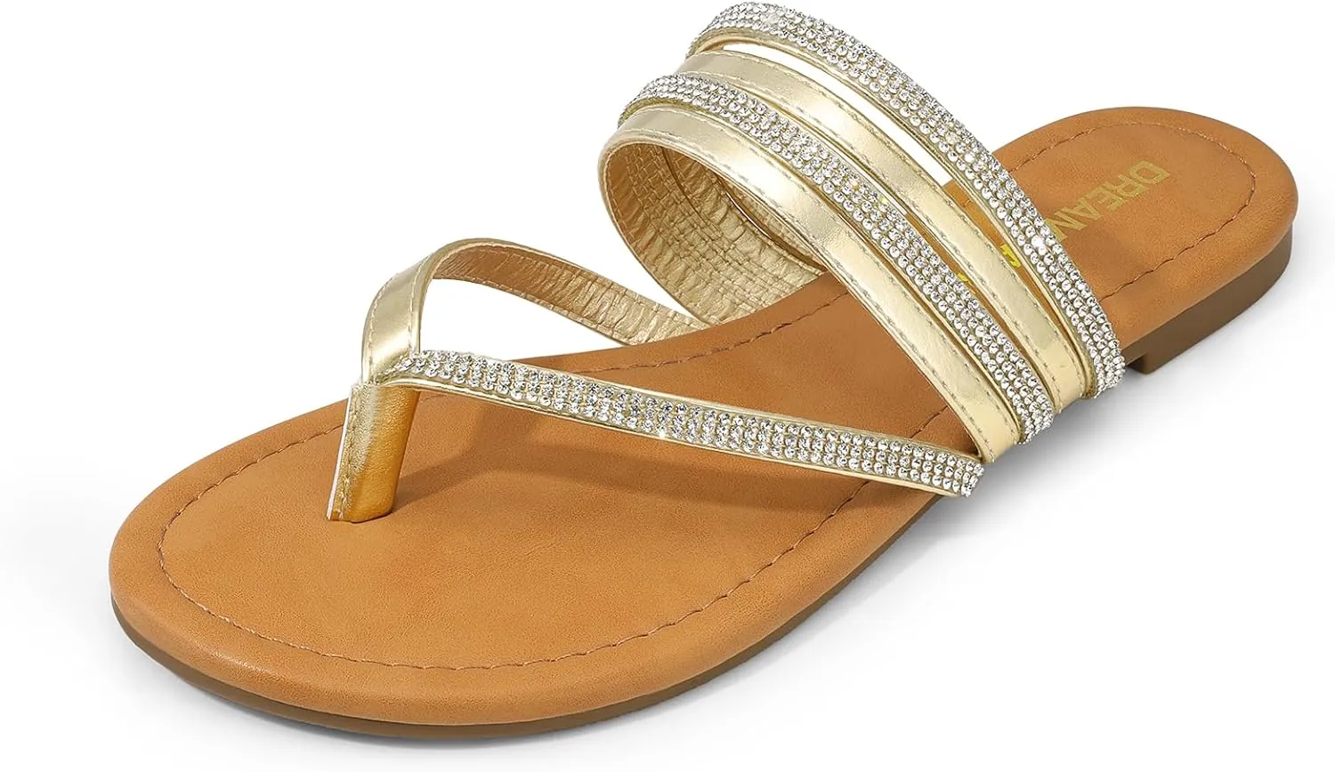 DREAM PAIRS Women's Sparkly Flip Flops Round Toe Multi Strap lightweight Summer Beach Flat Casual Thong Sandals
