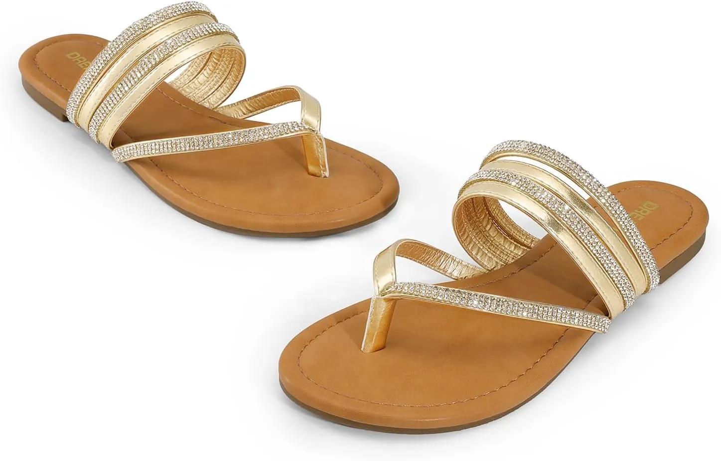 DREAM PAIRS Women's Sparkly Flip Flops Round Toe Multi Strap lightweight Summer Beach Flat Casual Thong Sandals