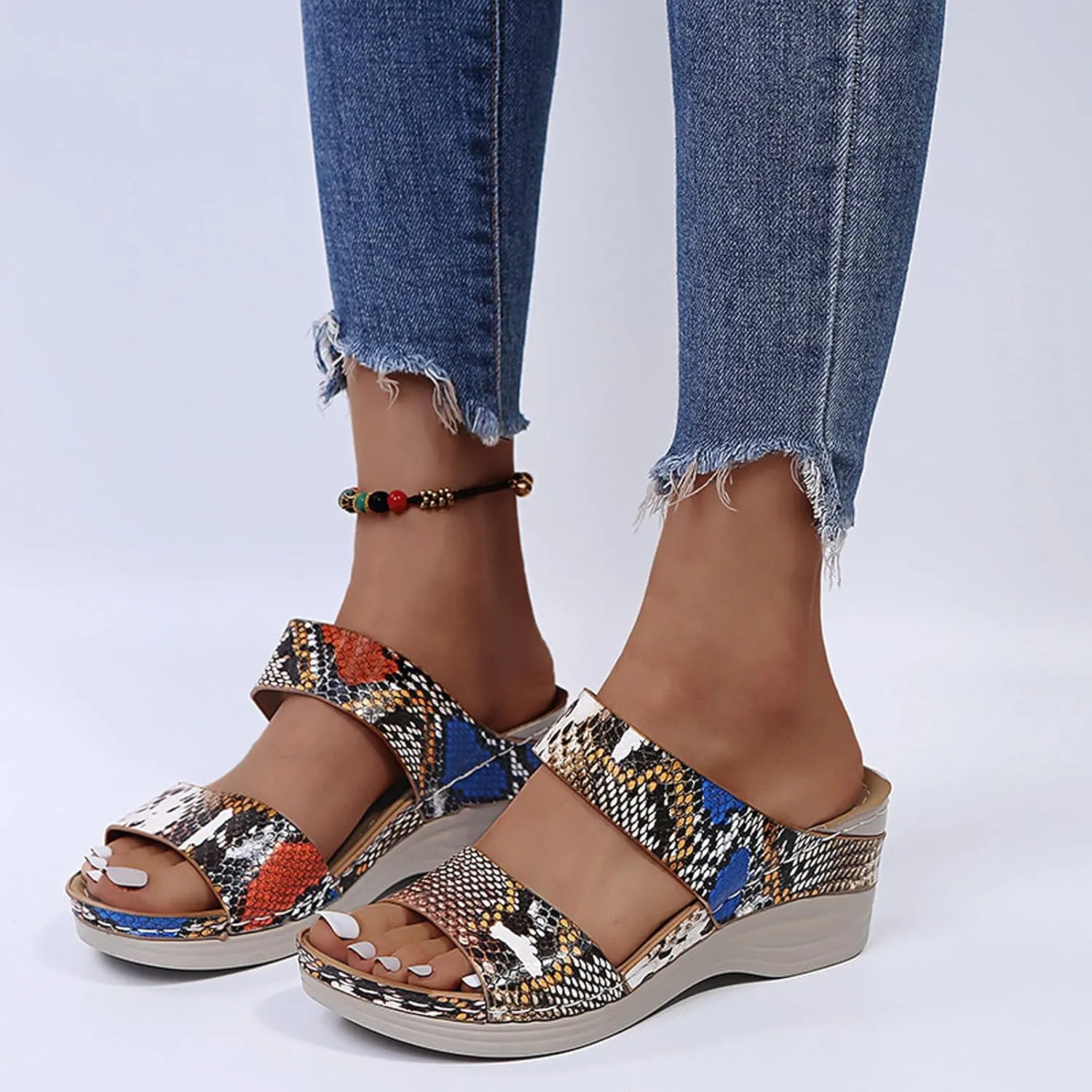 Eduavar Womens Sandals Casual Dressy Summer Platform Arch Support Shoes Bohemian Slippers Anti-Slip Comfortable Sandals