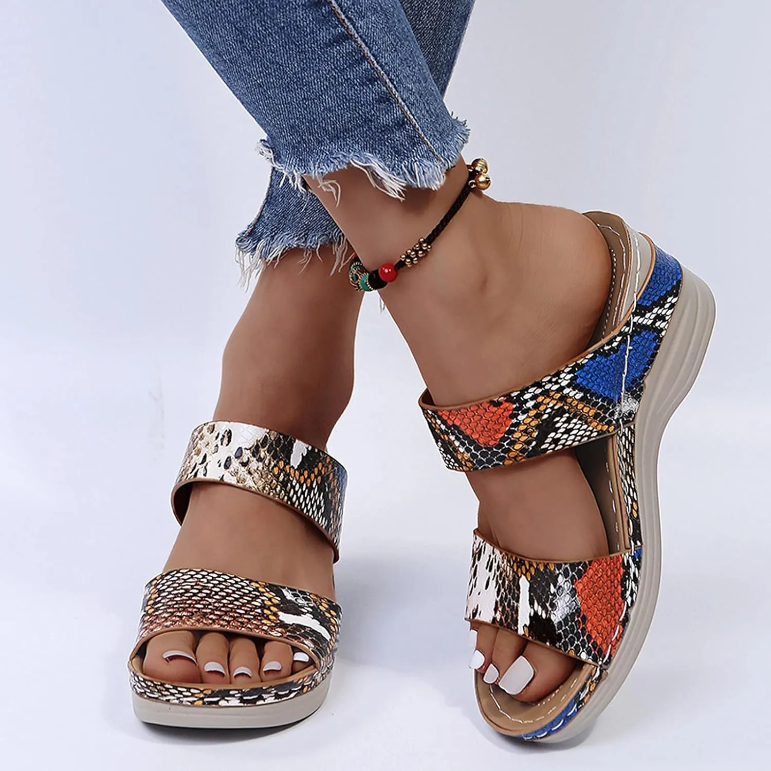 Eduavar Womens Sandals Casual Dressy Summer Platform Arch Support Shoes Bohemian Slippers Anti-Slip Comfortable Sandals