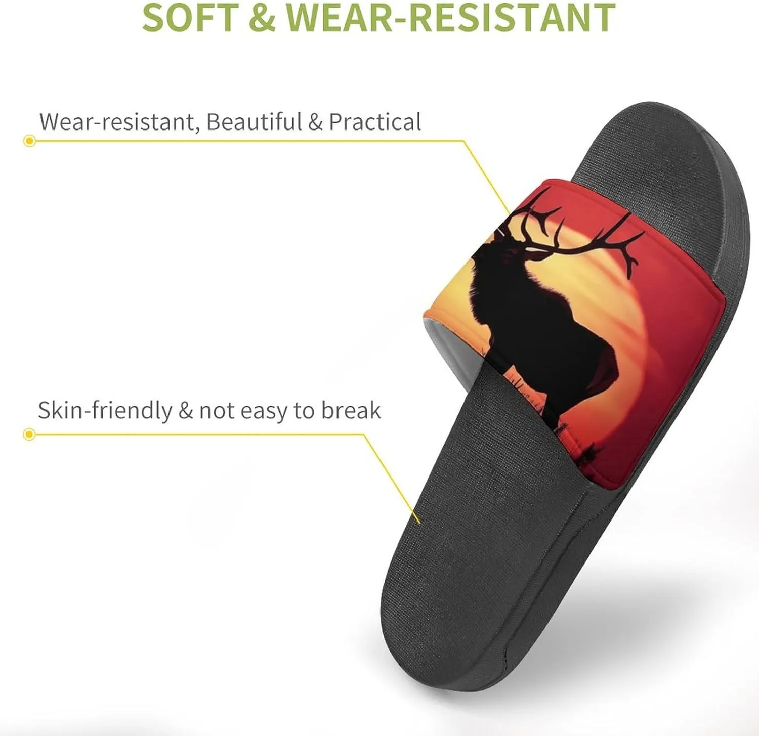 Elk in The Sunset Slippers for Women Men Anti-Slip Shower Slides Open Toe Slippers for Home Outdoor Beach