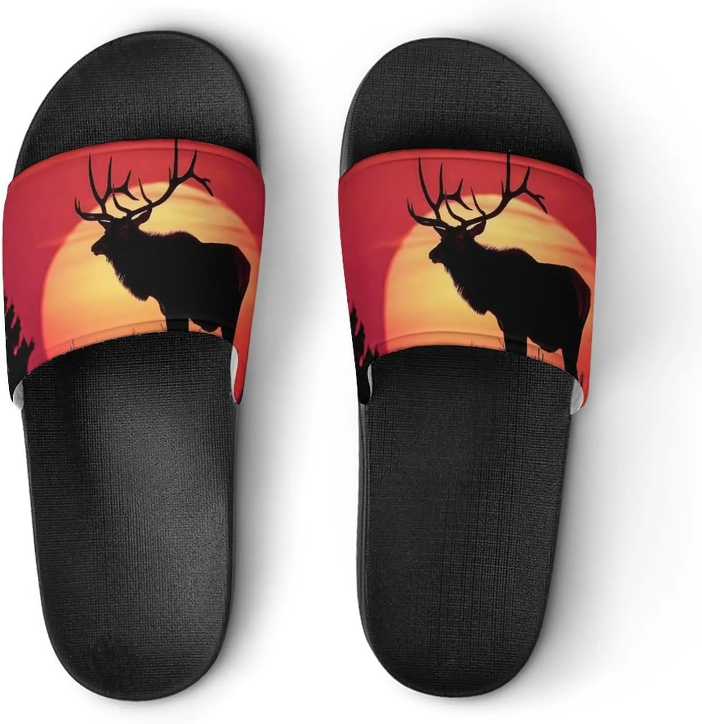 Elk in The Sunset Slippers for Women Men Anti-Slip Shower Slides Open Toe Slippers for Home Outdoor Beach