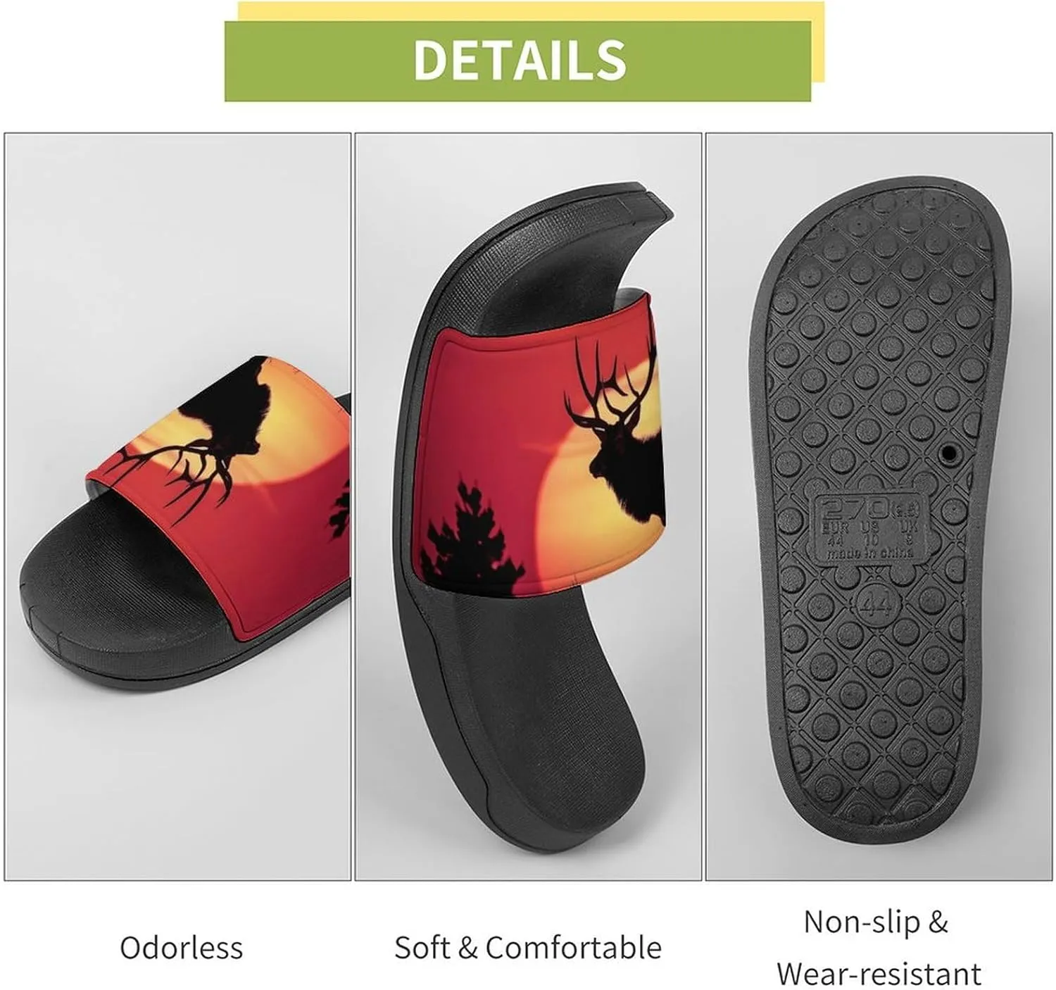 Elk in The Sunset Slippers for Women Men Anti-Slip Shower Slides Open Toe Slippers for Home Outdoor Beach