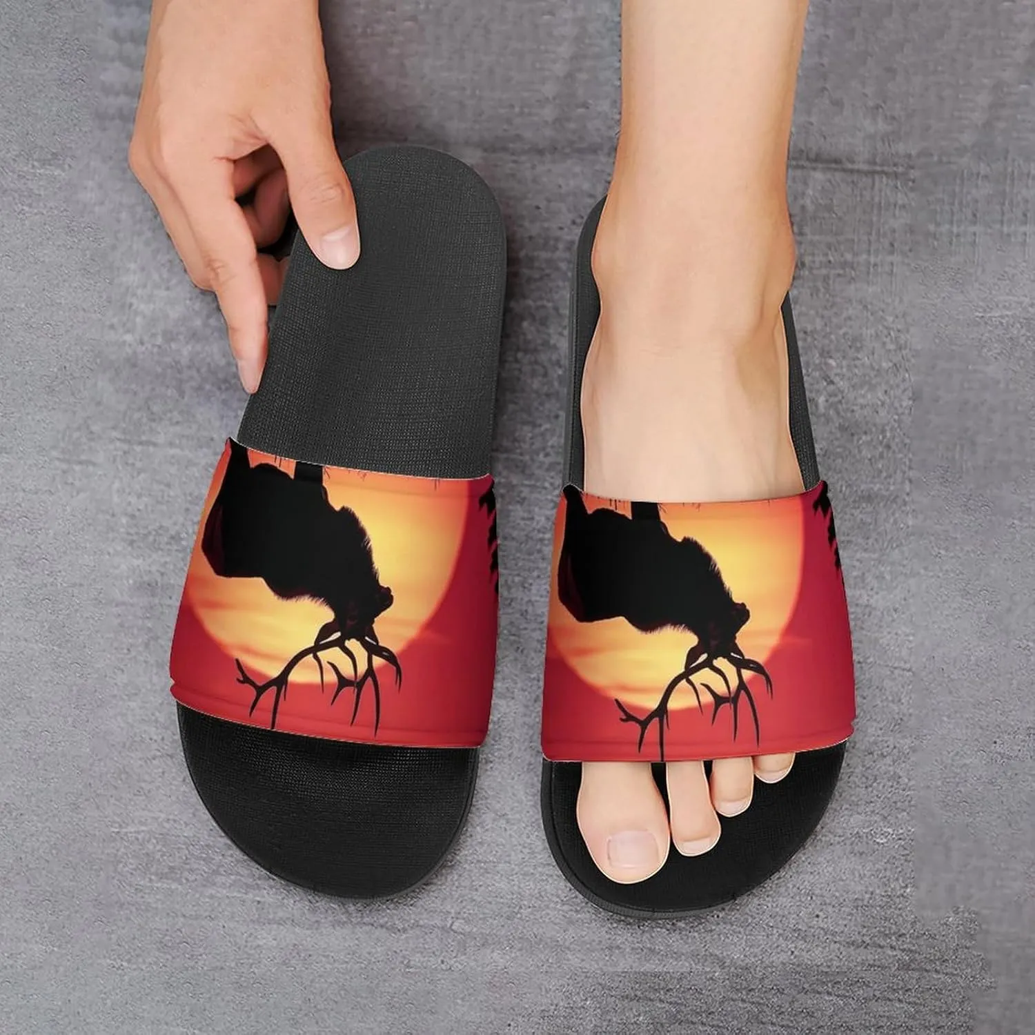 Elk in The Sunset Slippers for Women Men Anti-Slip Shower Slides Open Toe Slippers for Home Outdoor Beach