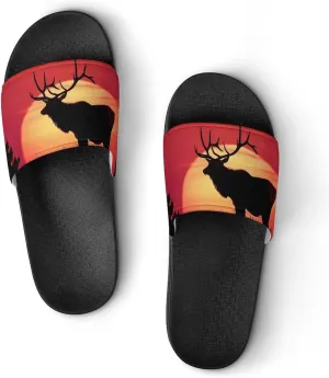 Elk in The Sunset Slippers for Women Men Anti-Slip Shower Slides Open Toe Slippers for Home Outdoor Beach