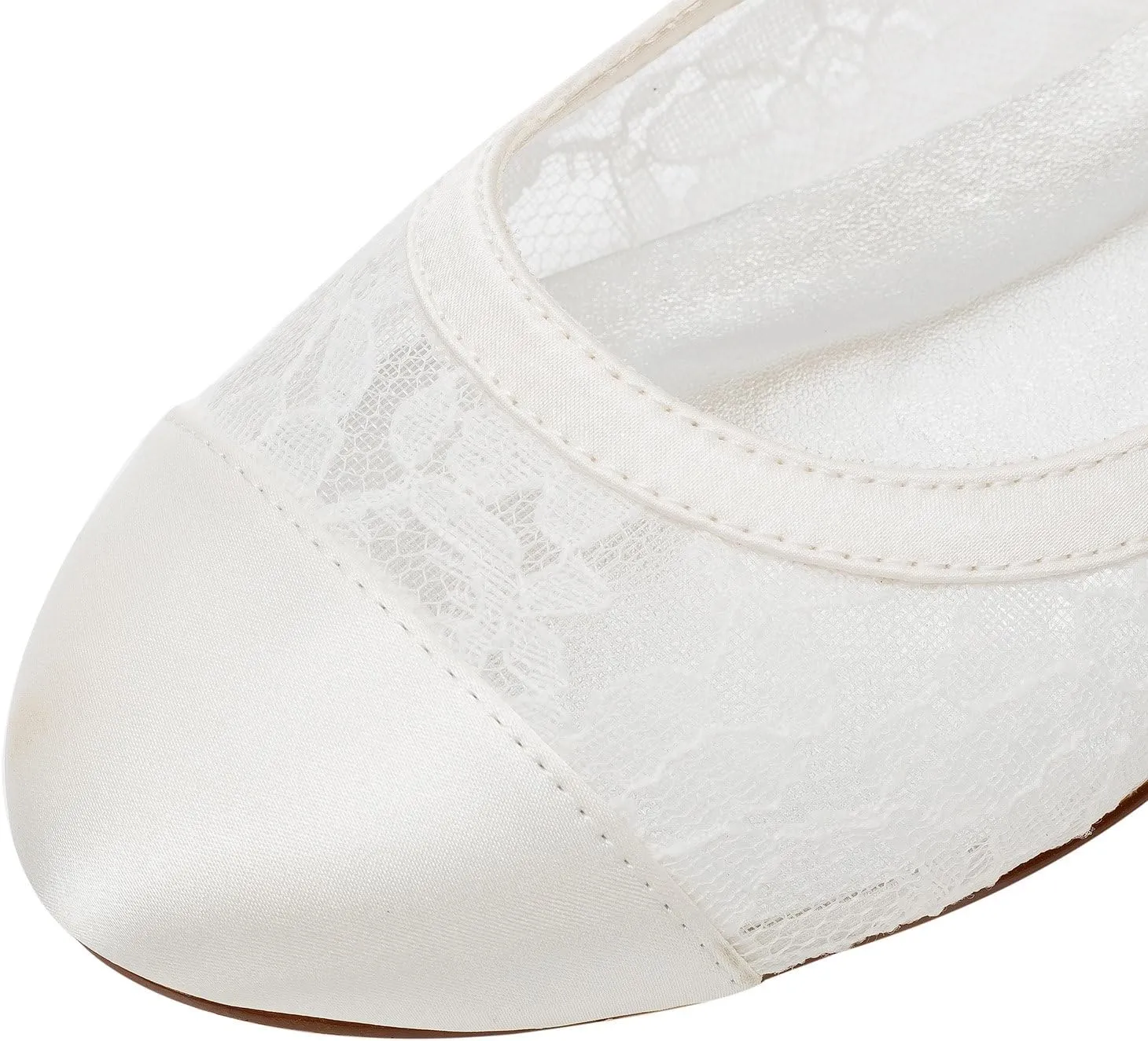 Emily Bridal Lace Wedding Shoes Flat Ivory Pumps Round Slip-on Bridal Shoes