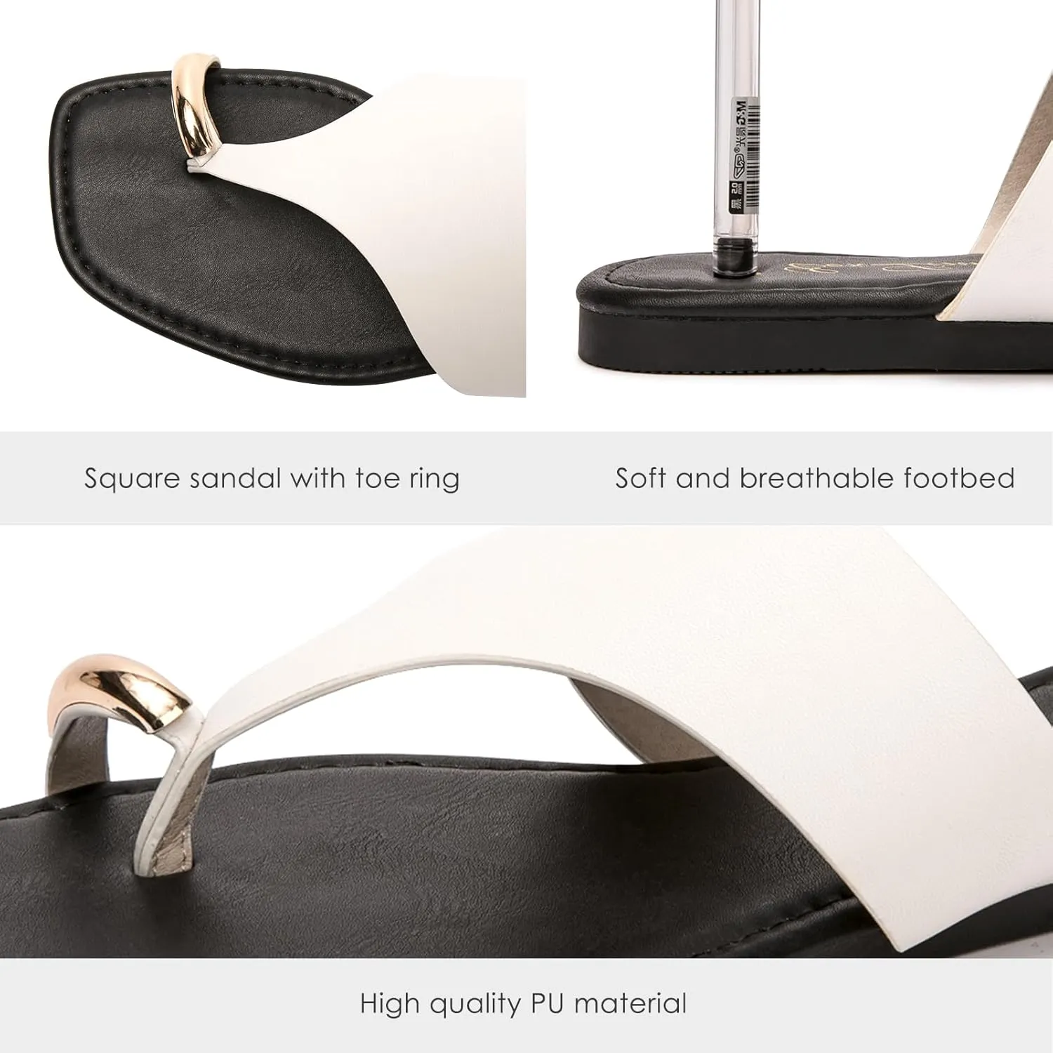 Eozlink Women's Slide Sandals Ring Toe Flat Sandals Slip On Sandals Open Toe Flip Flop Thong Sandals Casual Summer Beach Sandals