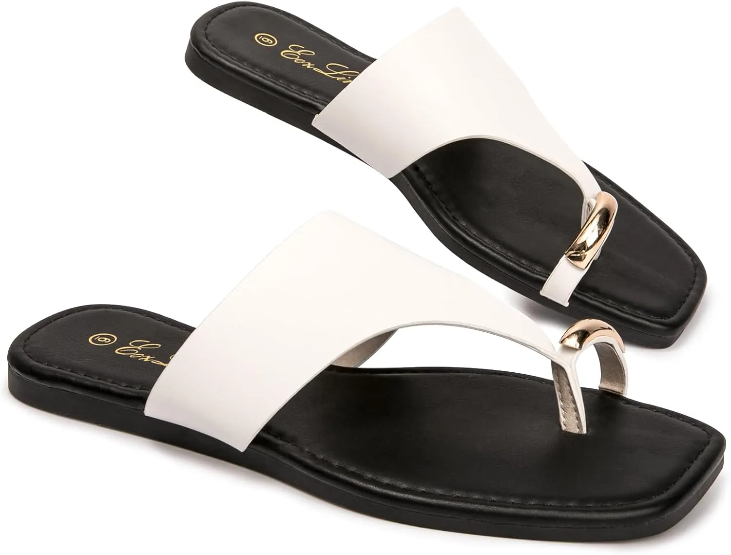 Eozlink Women's Slide Sandals Ring Toe Flat Sandals Slip On Sandals Open Toe Flip Flop Thong Sandals Casual Summer Beach Sandals