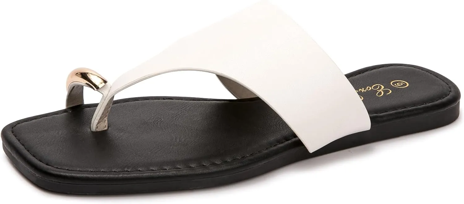 Eozlink Women's Slide Sandals Ring Toe Flat Sandals Slip On Sandals Open Toe Flip Flop Thong Sandals Casual Summer Beach Sandals