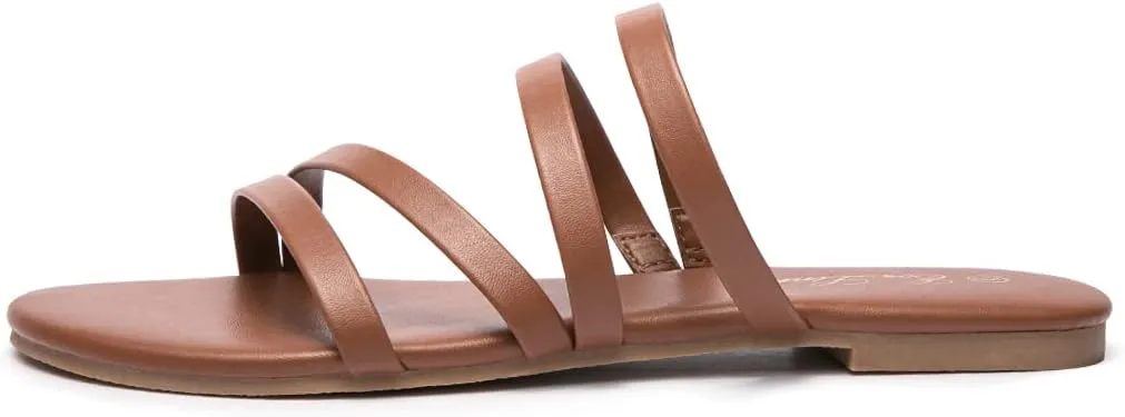 EOZLINK Women's Strappy Flat Sandals Strap Slides Sandals Open Toe Slipper Trendy Dressy Summer Shoes
