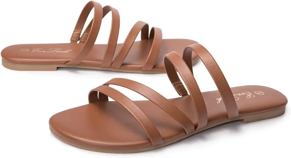 EOZLINK Women's Strappy Flat Sandals Strap Slides Sandals Open Toe Slipper Trendy Dressy Summer Shoes