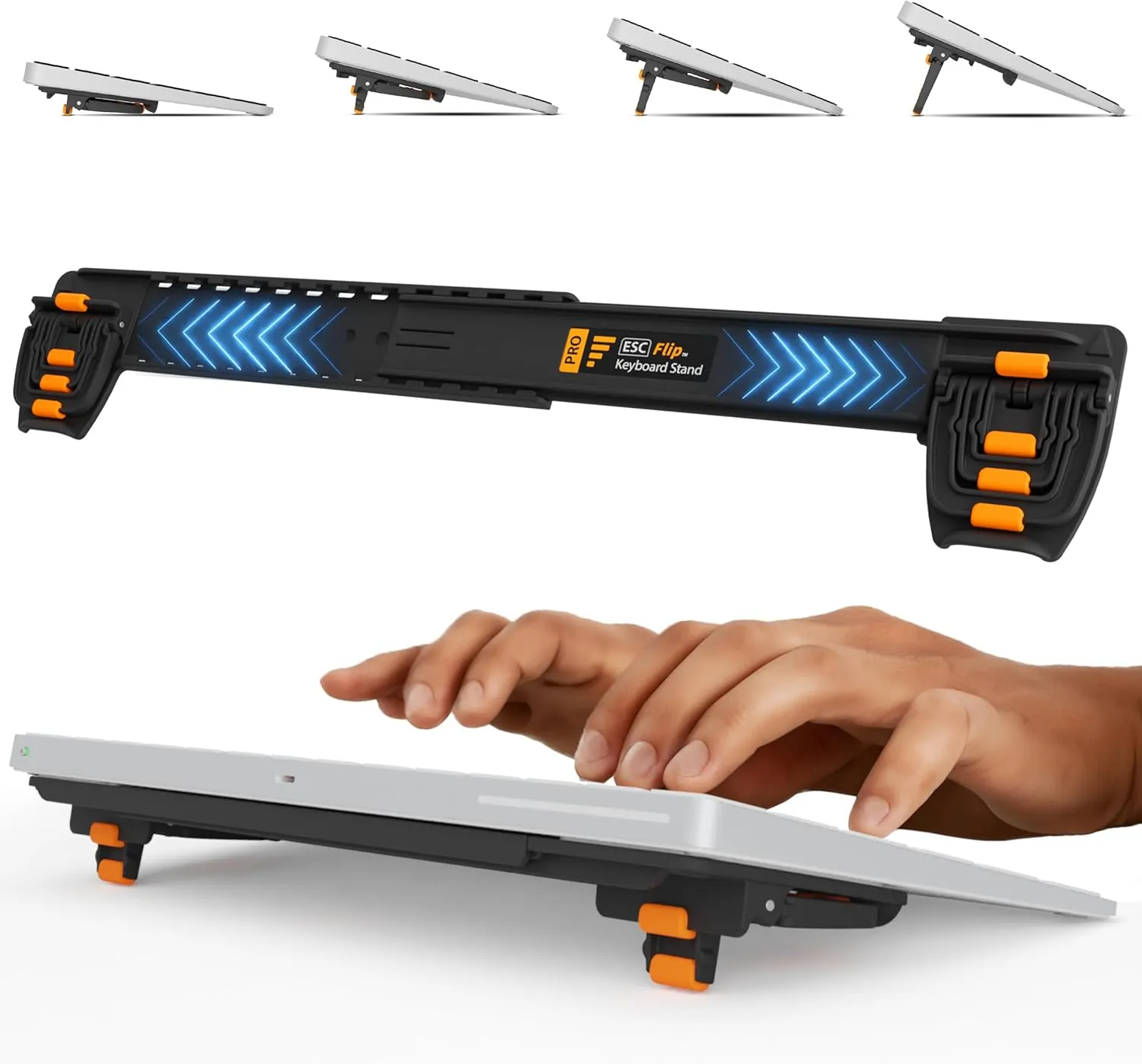 ESC Flip Pro Adjustable Keyboard Stand, Extendable Ergonomic Riser with 4 Feet & 4 Tilt Angles, Fits Compact to Full-Size Keyboards