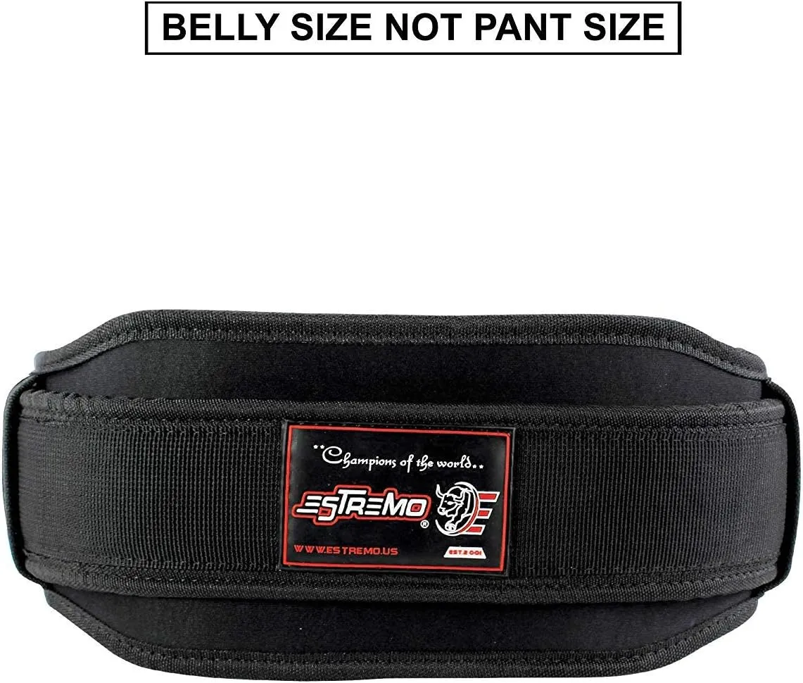 Estremo Men Women Weight Lifting Belt Locking Weights Back Support Neoprene Heavy Duty Core for Performance Powerlifting Squat, Lunges, Deadlift, Clean Thrusters 6 Inches Wide Lumbar Support for Weightlifting and Fitness