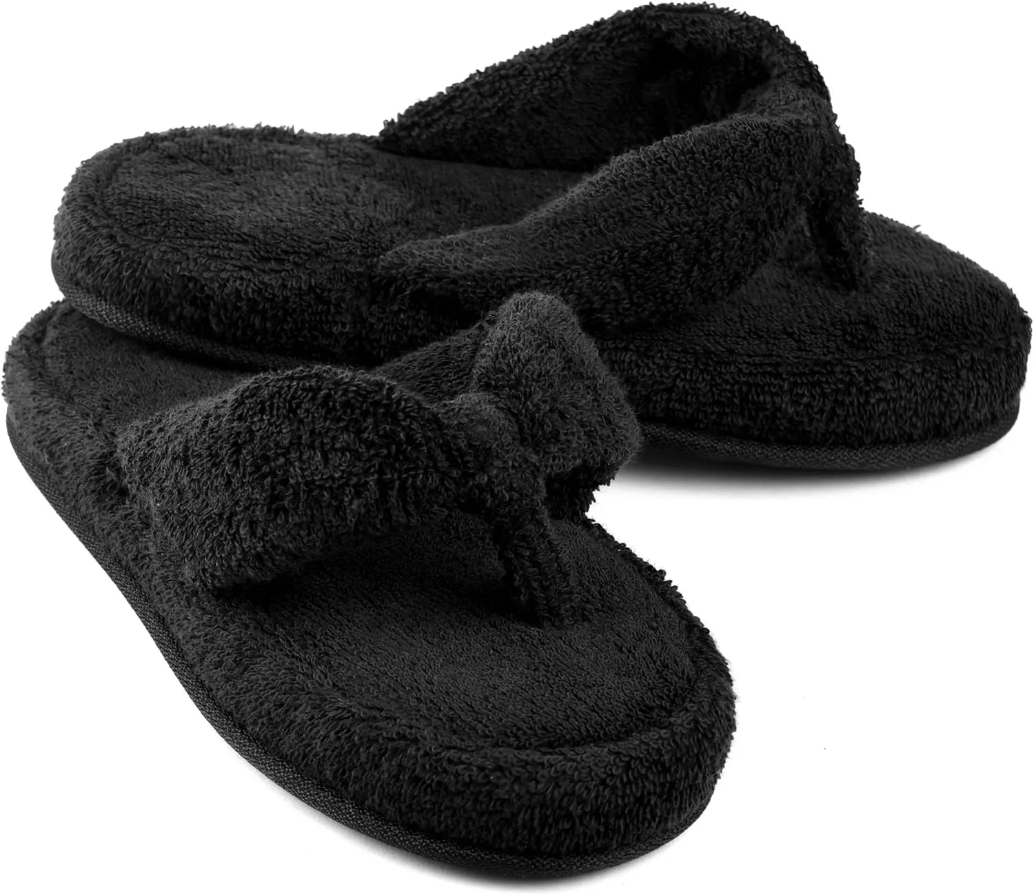 EuropeanSoftest Women's Cozy Memory Foam Soft Premium 100% Terry Cotton Cloth SPA Thong Flip Flops House Indoor Slippers