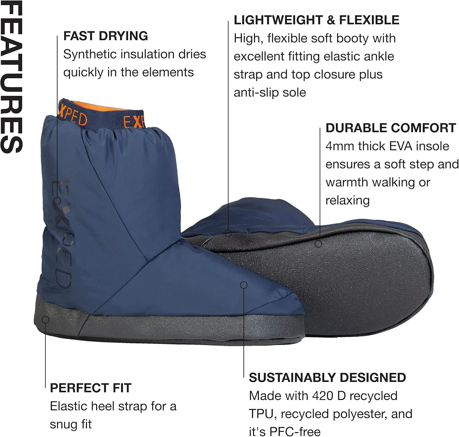 Exped Camp Booty - Warm Comfortable & Cozy, Fast-Drying Durable Camping Slipper Booties, Unisex (S, M, L, XL)