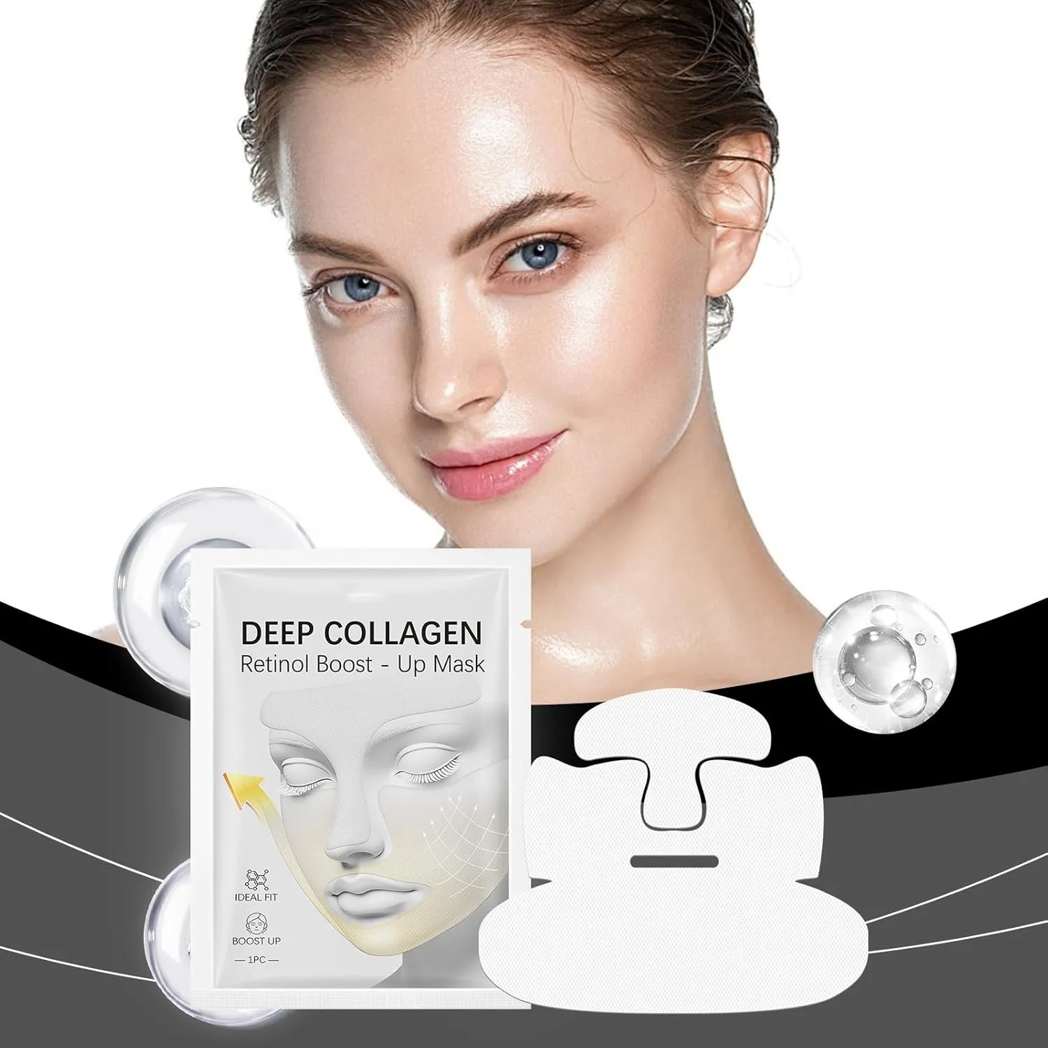 Facelift Collagen Mask - Korea's Face Waist Trainer, 3-In-1 Bluile Collagen Retinol Lift-Up Mask With Chin Strap, Facelift Deep-Collagen Retinol Tension Boost Up, V-Line Lift, Sculpt, Glow (8pcs)