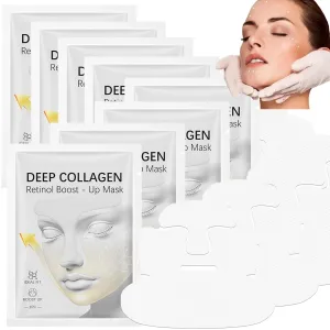 Facelift Collagen Mask - Korea's Face Waist Trainer, 3-In-1 Bluile Collagen Retinol Lift-Up Mask With Chin Strap, Facelift Deep-Collagen Retinol Tension Boost Up, V-Line Lift, Sculpt, Glow (8pcs)