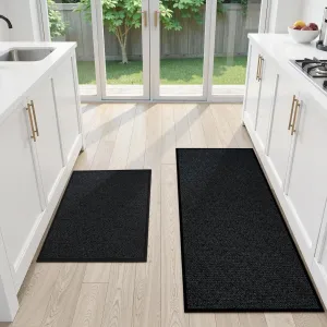Farmhouse Kitchen Runner Rugs Non Skid Washable Kitchen Mats for Floor 2 Piece, Absorbent Jute Rug for Kitchen Non Slip Carpet Runners for Hallways Sink Laundry Front Door(Black)
