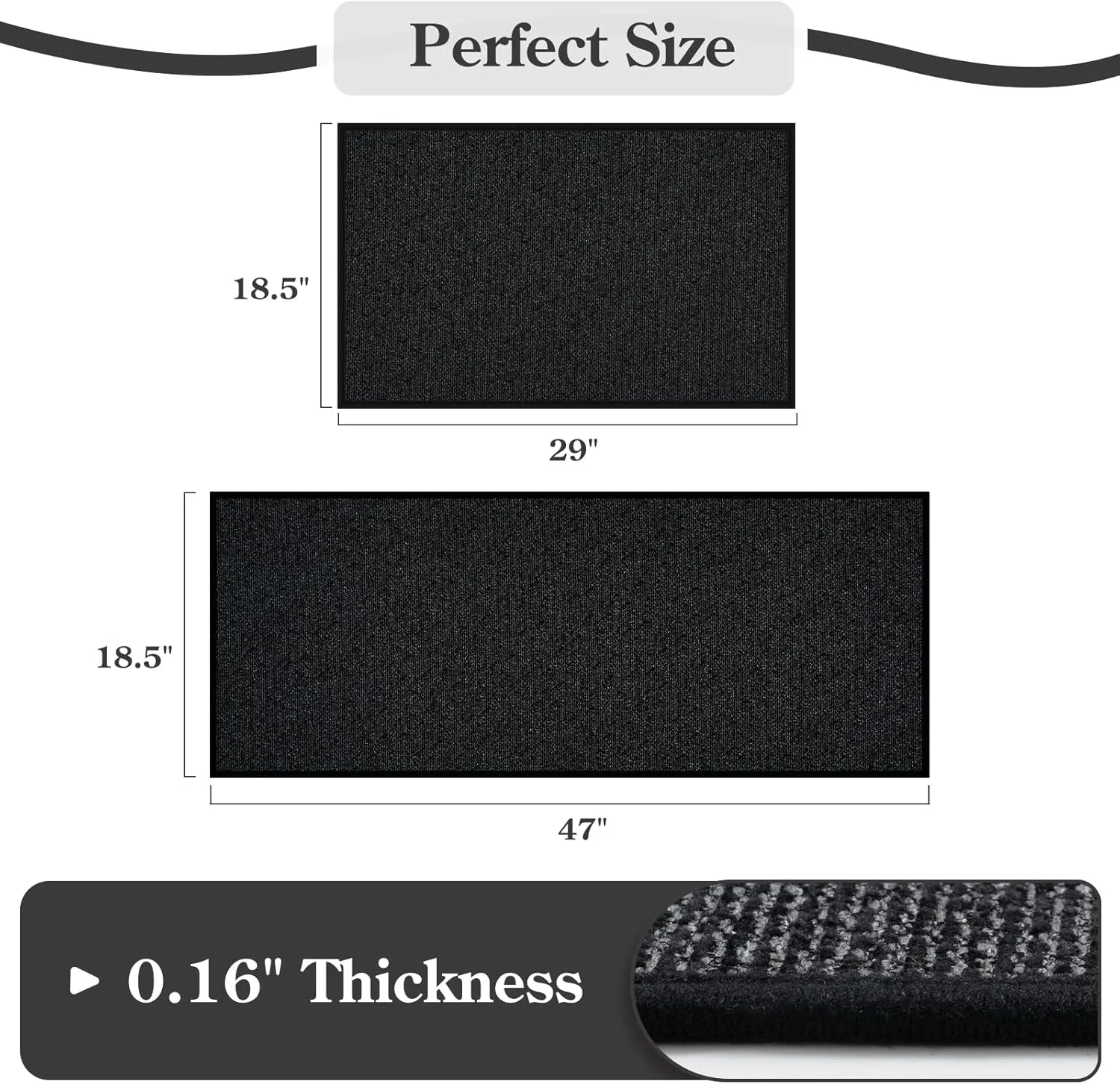 Farmhouse Kitchen Runner Rugs Non Skid Washable Kitchen Mats for Floor 2 Piece, Absorbent Jute Rug for Kitchen Non Slip Carpet Runners for Hallways Sink Laundry Front Door(Black)