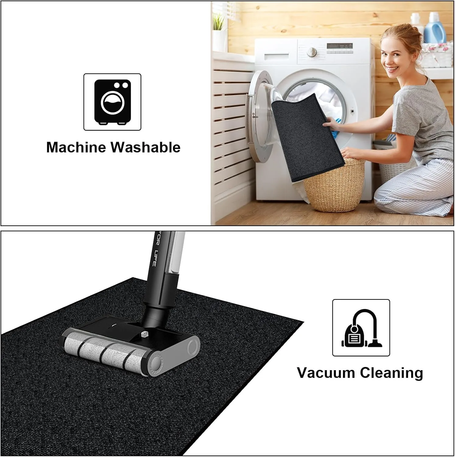 Farmhouse Kitchen Runner Rugs Non Skid Washable Kitchen Mats for Floor 2 Piece, Absorbent Jute Rug for Kitchen Non Slip Carpet Runners for Hallways Sink Laundry Front Door(Black)