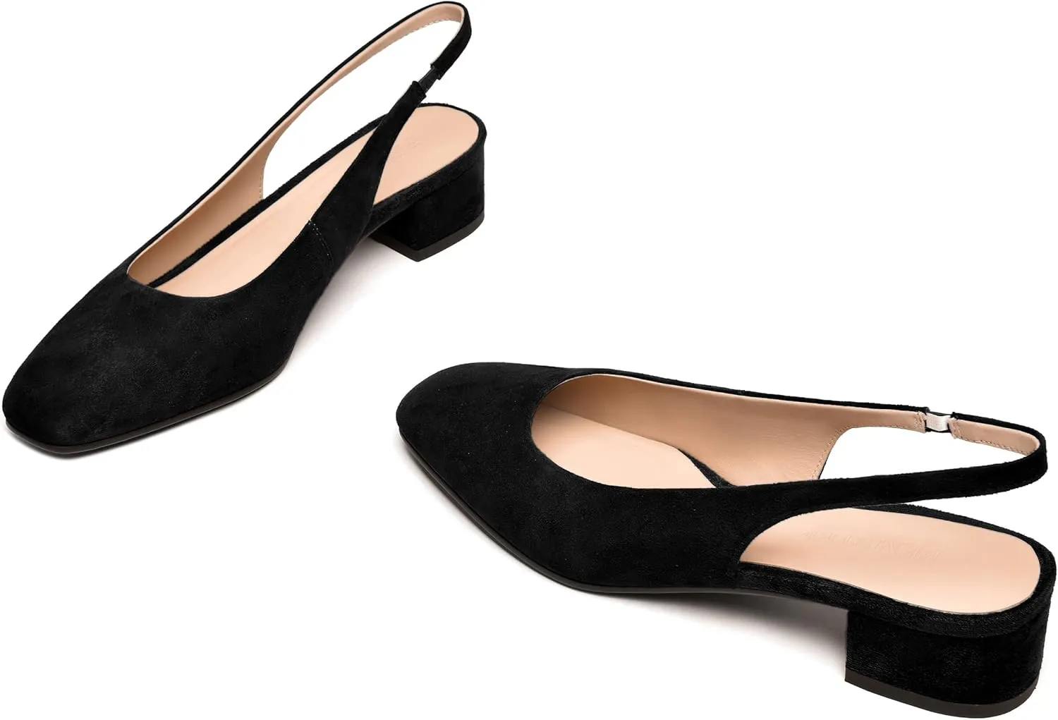 FEMSTEP Womens Dating Sexy Suede Leather Square Toe Slip On Slingback Chunky Low Heel Pumps Shoes 1.5 Inch