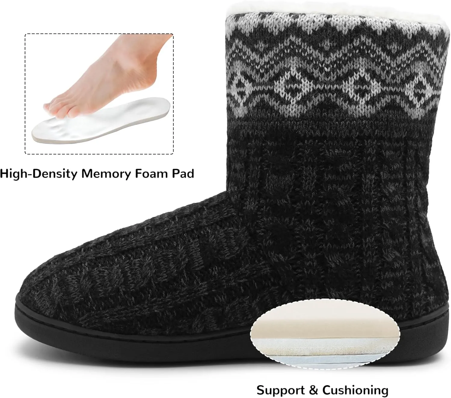 festooning Women's Warm Knit Ankle Boots Non-Slip Faux Fleece Bootie Slippers Comfy Winter Indoor House Slipper Outdoor Shoes