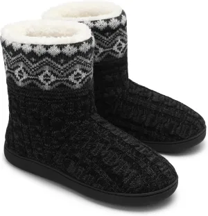 festooning Women's Warm Knit Ankle Boots Non-Slip Faux Fleece Bootie Slippers Comfy Winter Indoor House Slipper Outdoor Shoes