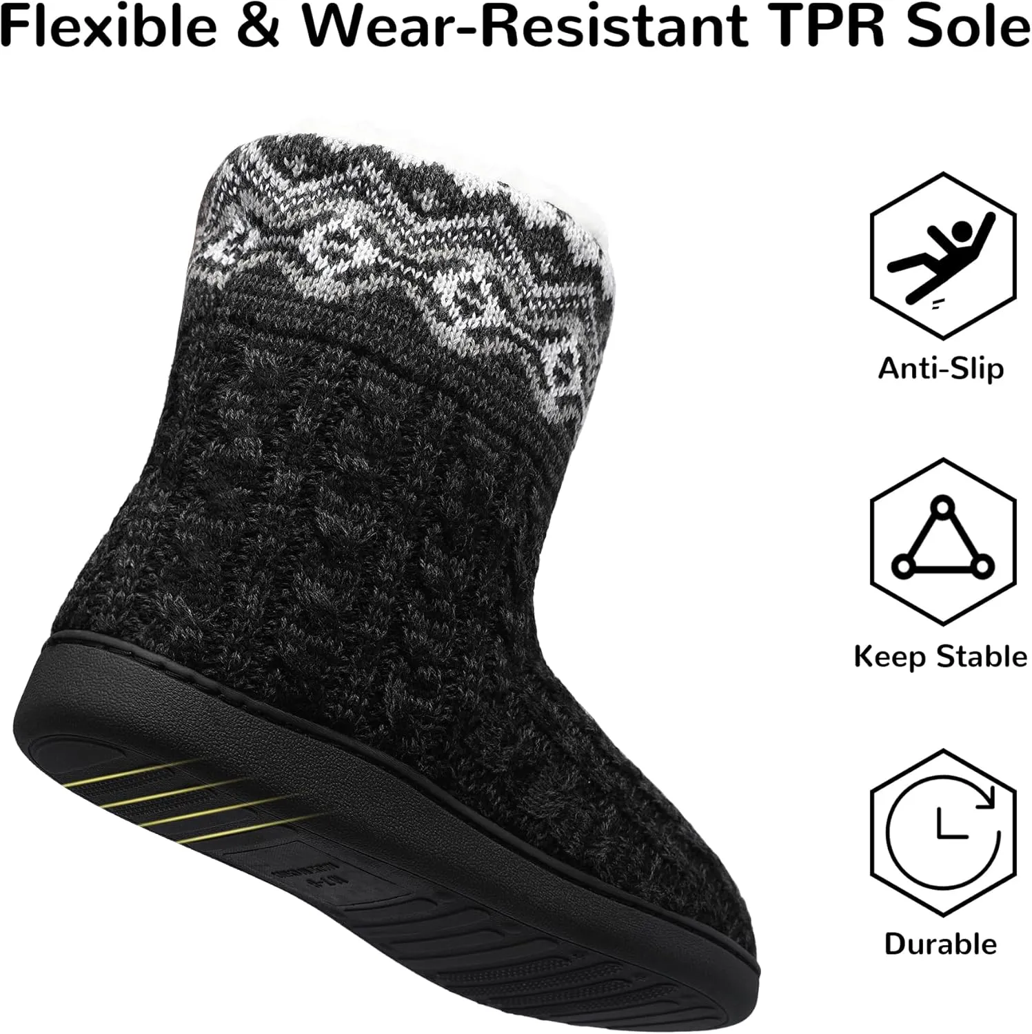 festooning Women's Warm Knit Ankle Boots Non-Slip Faux Fleece Bootie Slippers Comfy Winter Indoor House Slipper Outdoor Shoes