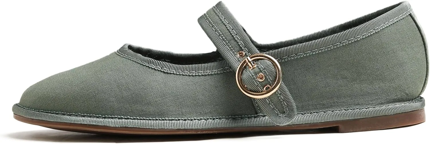 FEVERSOLE Women's Soft Breathable Mary Jane Memory Foam Cushioned Comfort Round Toe Metal Buckle Flats Walking Shoes