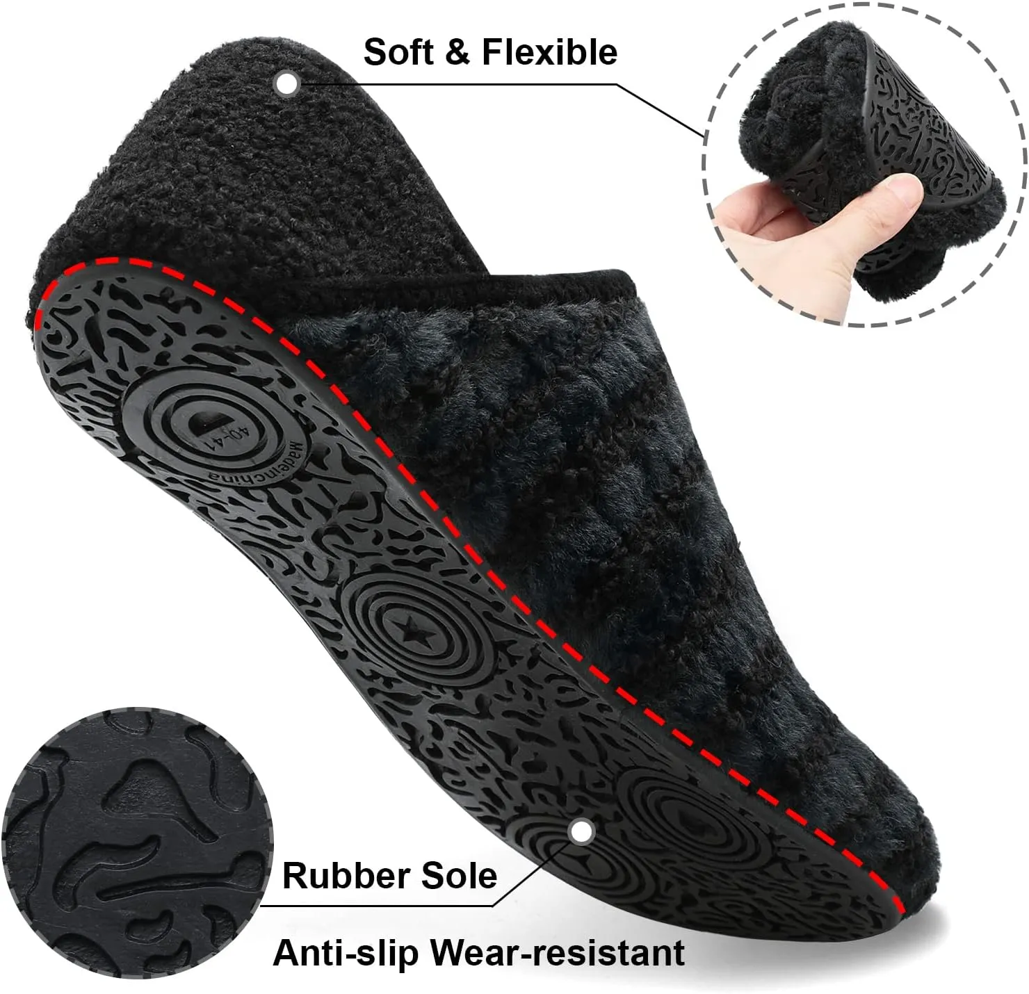 Fires Womens Mens Slippers with Rubber Sole Soft-Lightweight House Slipper Socks Around House Shoes Non Slip Indoor/Outdoor