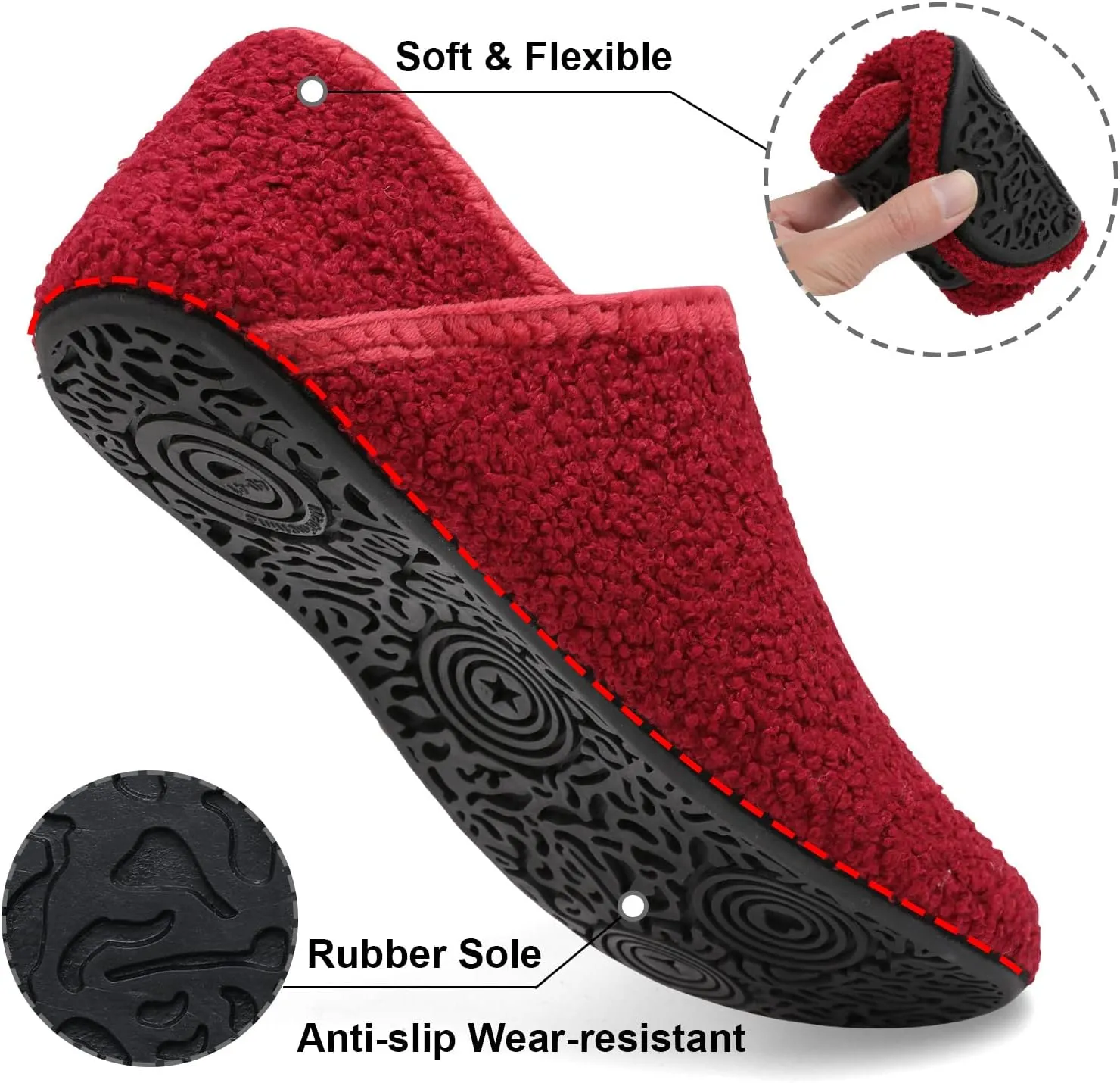 Fires Womens Mens Slippers with Rubber Sole Soft-Lightweight House Slipper Socks Around House Shoes Non Slip Indoor/Outdoor