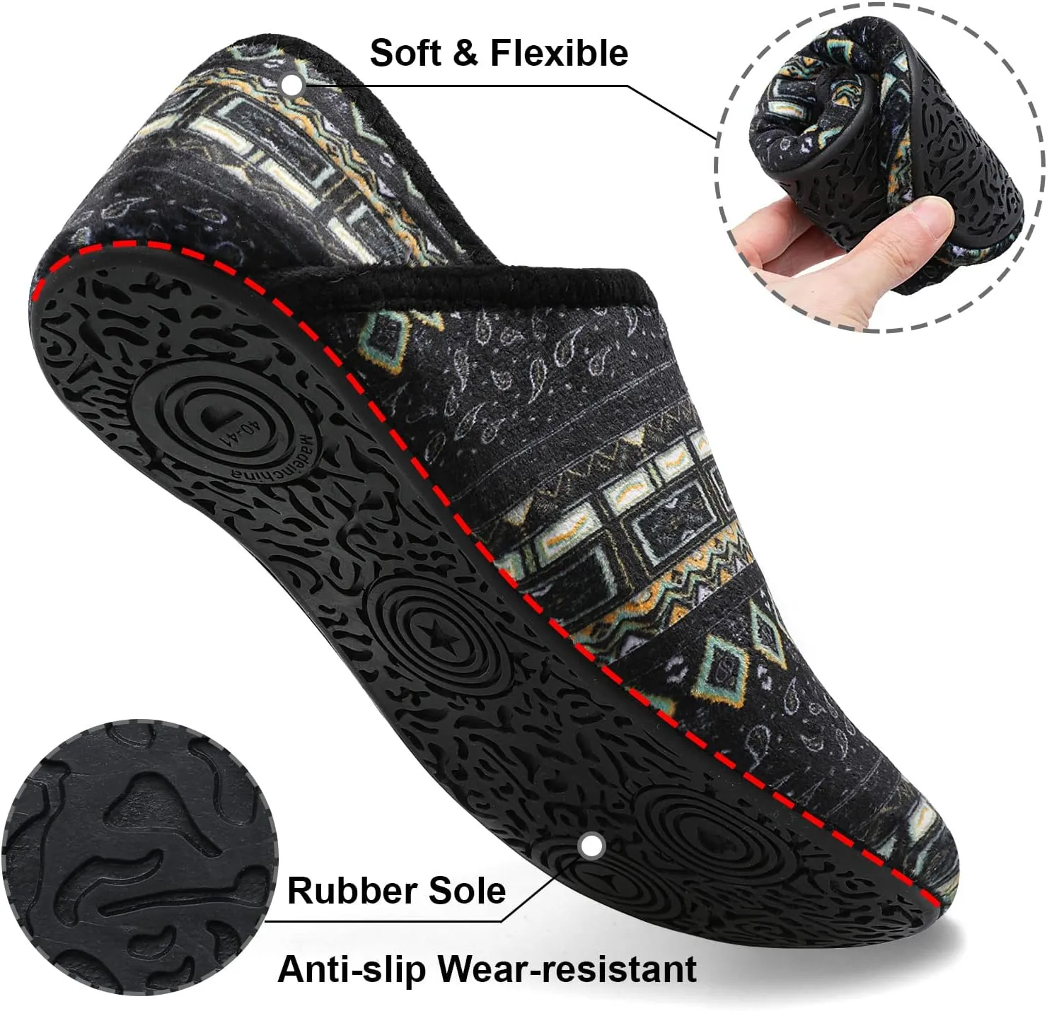 Fires Womens Mens Slippers with Rubber Sole Soft-Lightweight House Slipper Socks Around House Shoes Non Slip Indoor/Outdoor