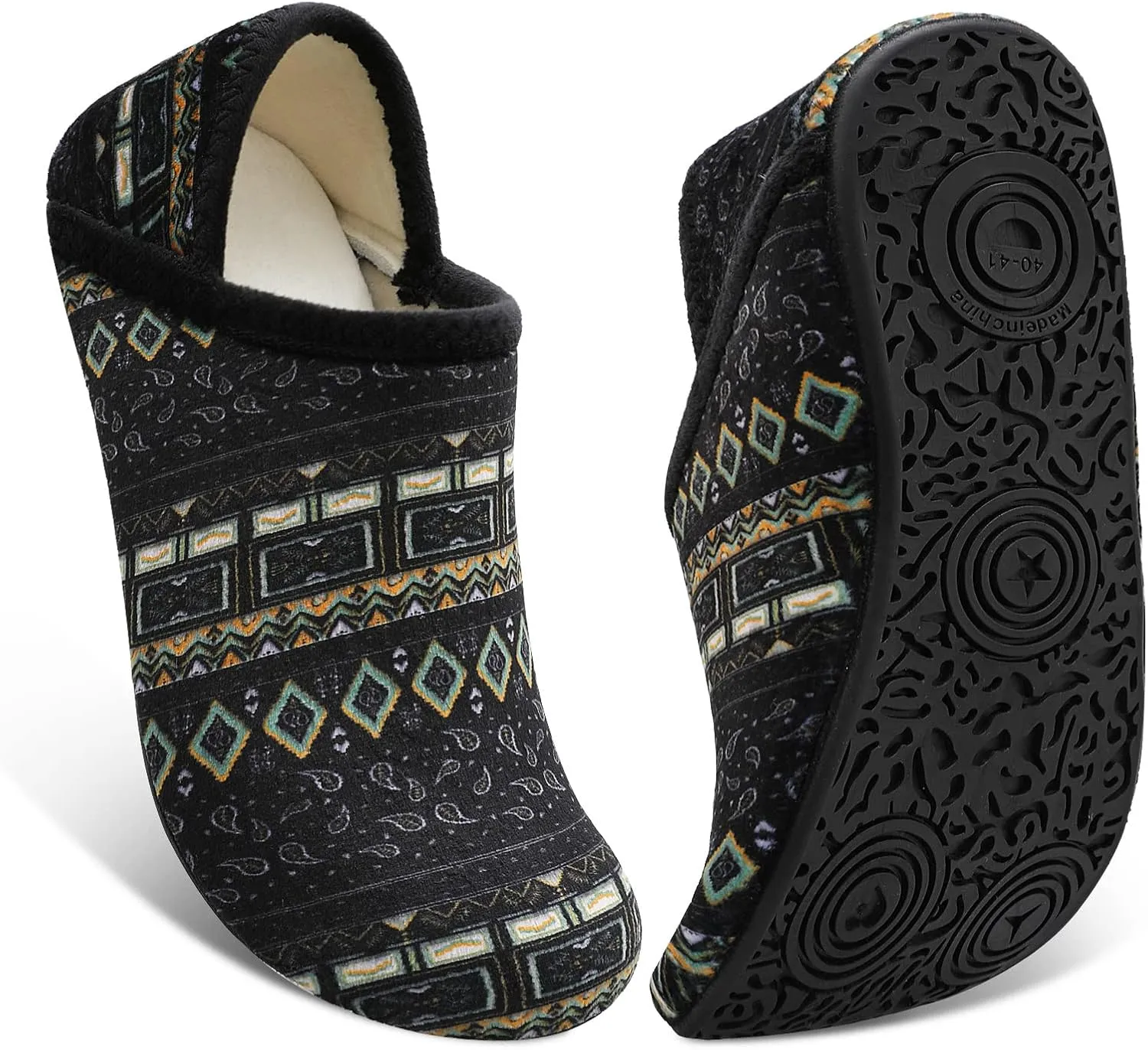 Fires Womens Mens Slippers with Rubber Sole Soft-Lightweight House Slipper Socks Around House Shoes Non Slip Indoor/Outdoor